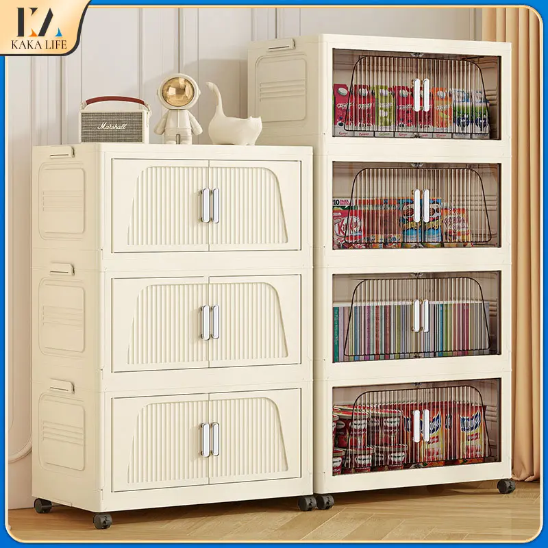 KAKA Foldable Storage Box WIth 2 Doors Wardrobe Drawer Cabinet Stackable Storage Cabinet With Wheels