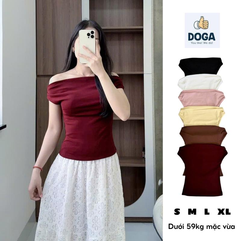 Áo trễ vai DOGA ngắn tay ôm body basic chất BORIP COTTON co giãn 4 chiều mặc thoải mái thoáng mát M211 