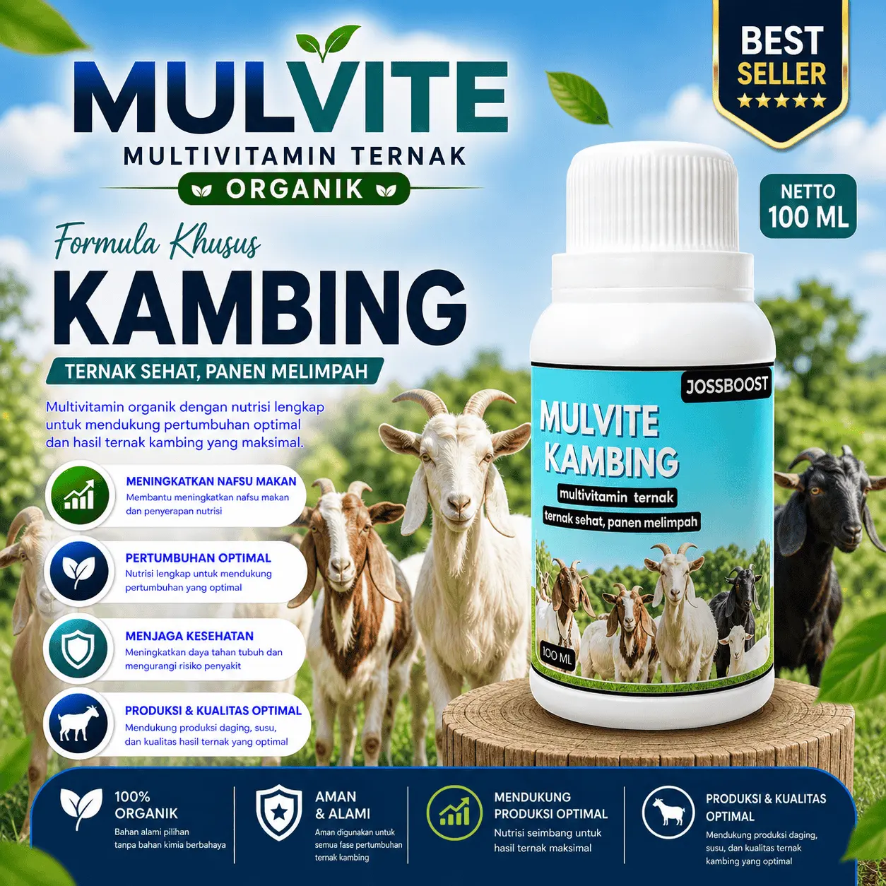 MULVITE Penggemuk Kambing 100% Vitamin Hewan Ternak Aman, VITAMIN KHUSUS TERNAK KAMBING, MEMPERCEPAT PERTUMBUHAN,