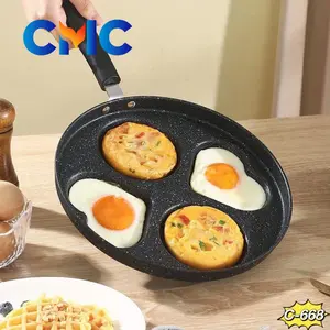 CMC[C-668]Teflon 4 Lubang Variasi Bulat Love Wajan Panci Telur Anti Lengket