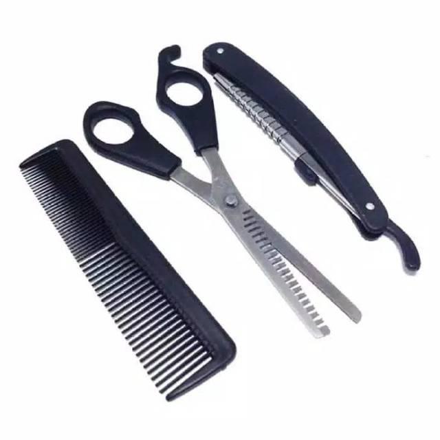 GUNTING RAMBUT SET 3In1 GUNTING SASAK SISIR PISAU CUKUR RAMBUT 3