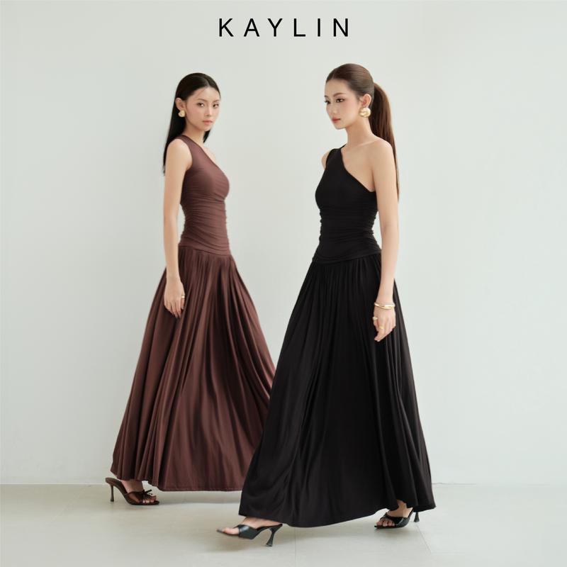 Set KAYLIN Evara Áo Kiểu Lệch Vai Phối Chân Váy Maxi Chất Vải Thun Cotton Lụa Phong Cách - SET53T9 Women Set