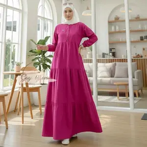 GAMIS JUMBO KIRANIA LENGAN PANJANG GAMIS SUSUN REMPEL SERUT BAHAN RAYON JATUH Kancing Lembut Tebal Wanita Muslim Karet