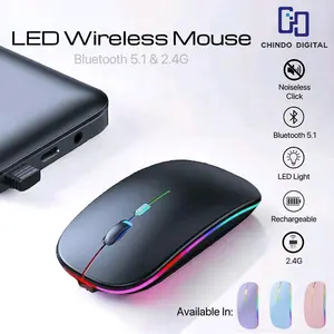 Mouse Bluetooth Mouse Wireless Mouse  Silent LED Colorful Mouse Rechargeable Nirakabel Computer Komputer