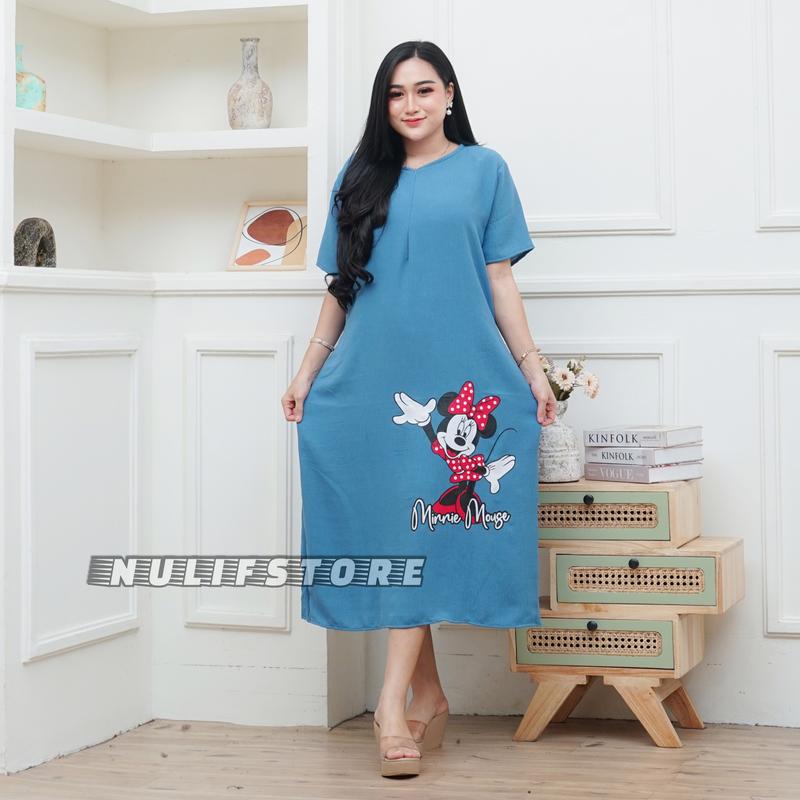 Daster Karakter Longdress Sablon Crinkle Airflow Busui Nyaman Panjang Kantong 7