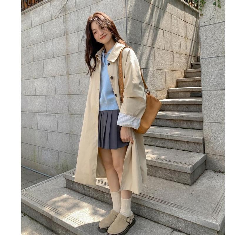 3601 SẴN Áo Khoác Măng Tô Nữ Dáng Dài Áo Khoác Ngoài Kaki Mangto Nữ Cổ Bẻ Dày Dặn Kiểu Tiểu Thư Công Sở
