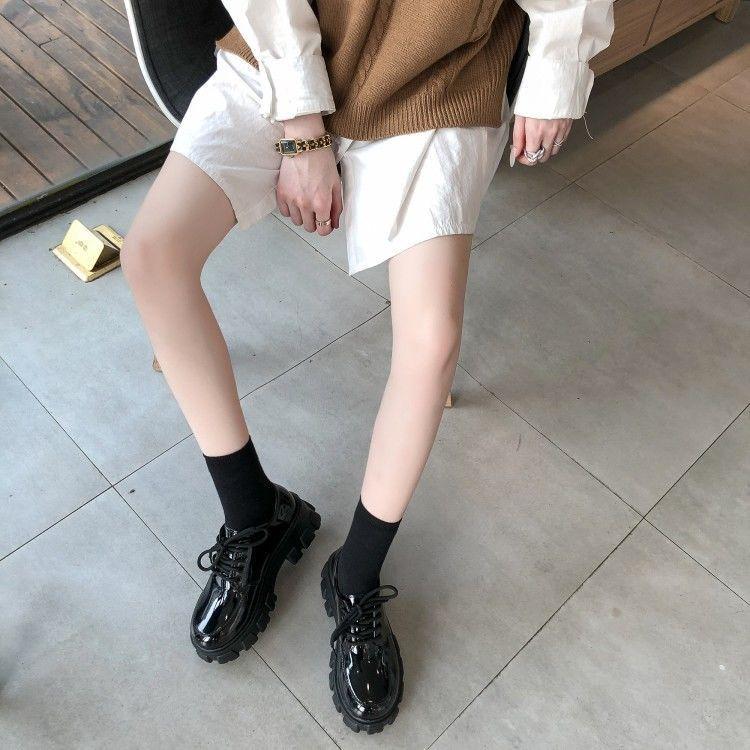 Thick Bottom Platform Shoes British Style 2024 Spring, Summer, Autumn Preppy Style Versatile Height Increasing Patent Leather Student round Toe Leather Shoes Female 8