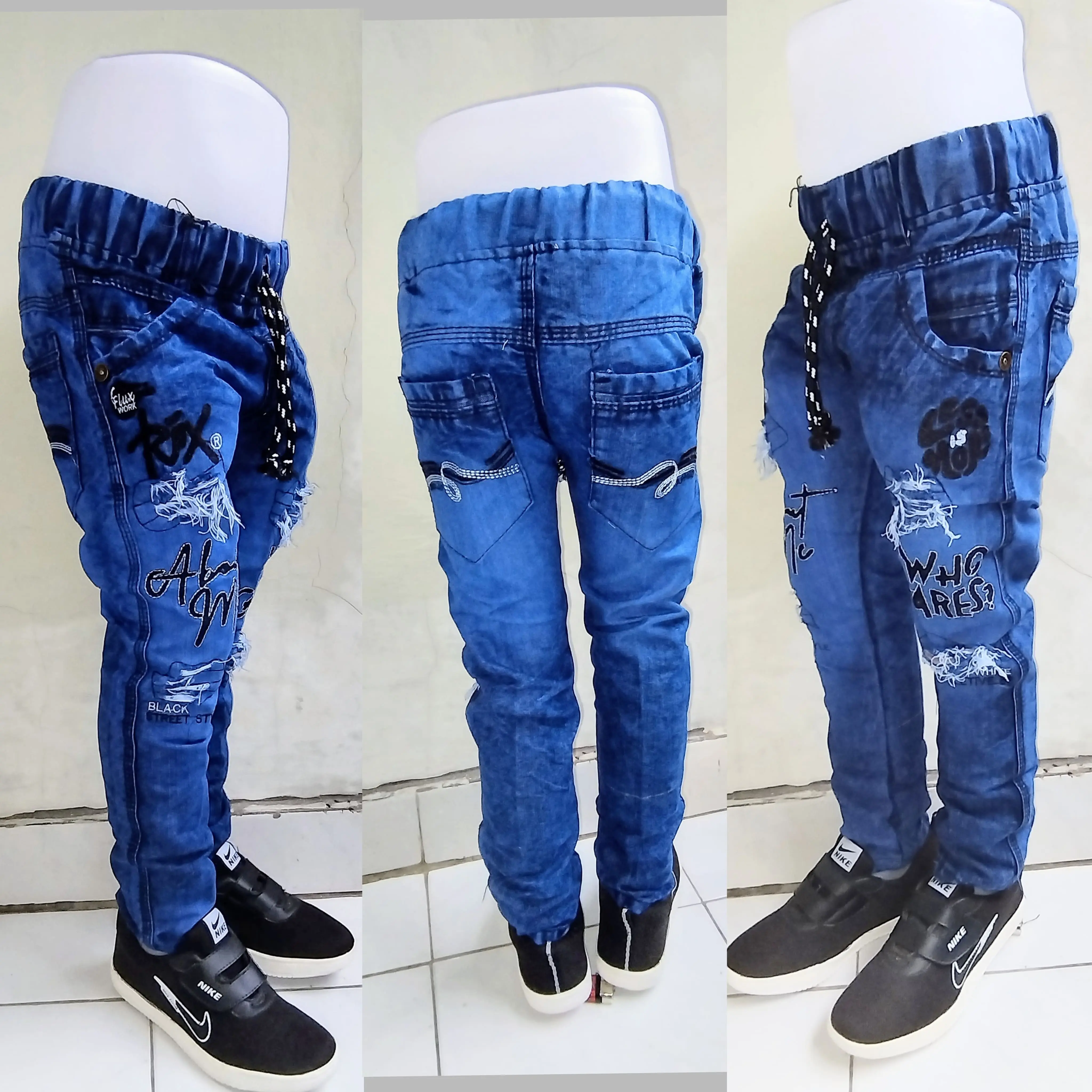 Celana jeans panjang anak laki2 usia 3-12 tahun motif bordir anak cowok keren fashion