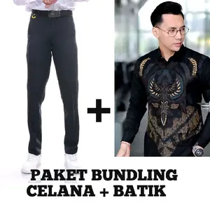 BM paket celana slimfit+kemeja batik bahan halus setelan pria formal muslim cocok buat acara formal dan non formal