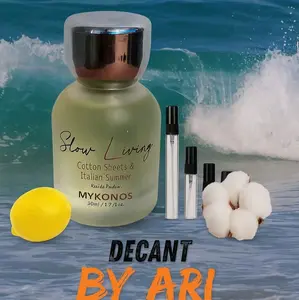 Decant parfum Mykonos Slow living eau de parfum 100% ori, tersedia 1ml, 2ml, 3ml, 5ml, dan 10ml.