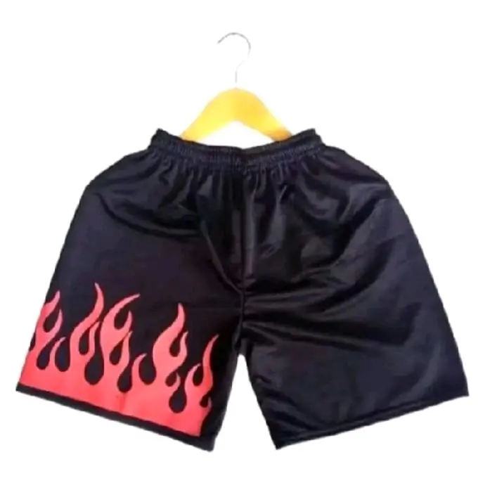 Paket 4 Kaos dan Celana Boxer Motif Api Unisex, Bahan Double Polyester Soft, Sablon Rubber - Panjang, Katun 5