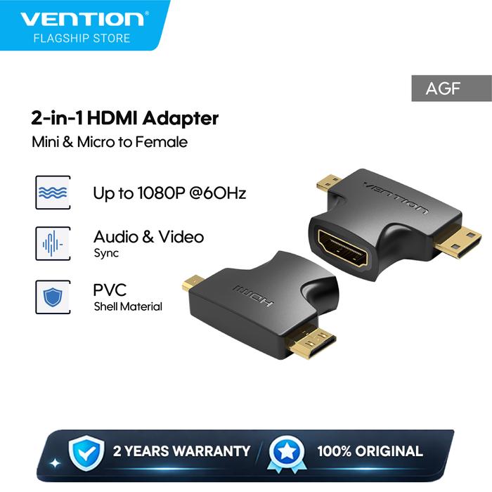 Gambar Vention Adapter Converter 2in 1 Micro/Mini HDMI to HDMI Female  - AGF dari Vention By Andalan Kota Administrasi Jakarta Utara Tokopedia