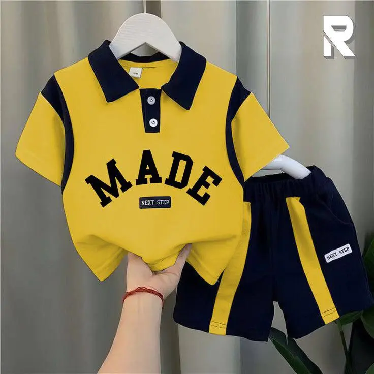 SETELAN KAOS POLO ANAK LAKI-LAKI DAN CELANA PENDEK MOTIF MADE KERAH/TERBARU DAN TERLARIS