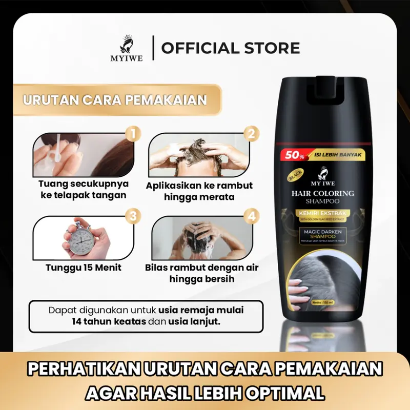 My Iwe Hair Coloring Black Shampoo Original Untuk Mewarnai Penghitam Rambut Berkilau Penghilang Uban, Rontok 1