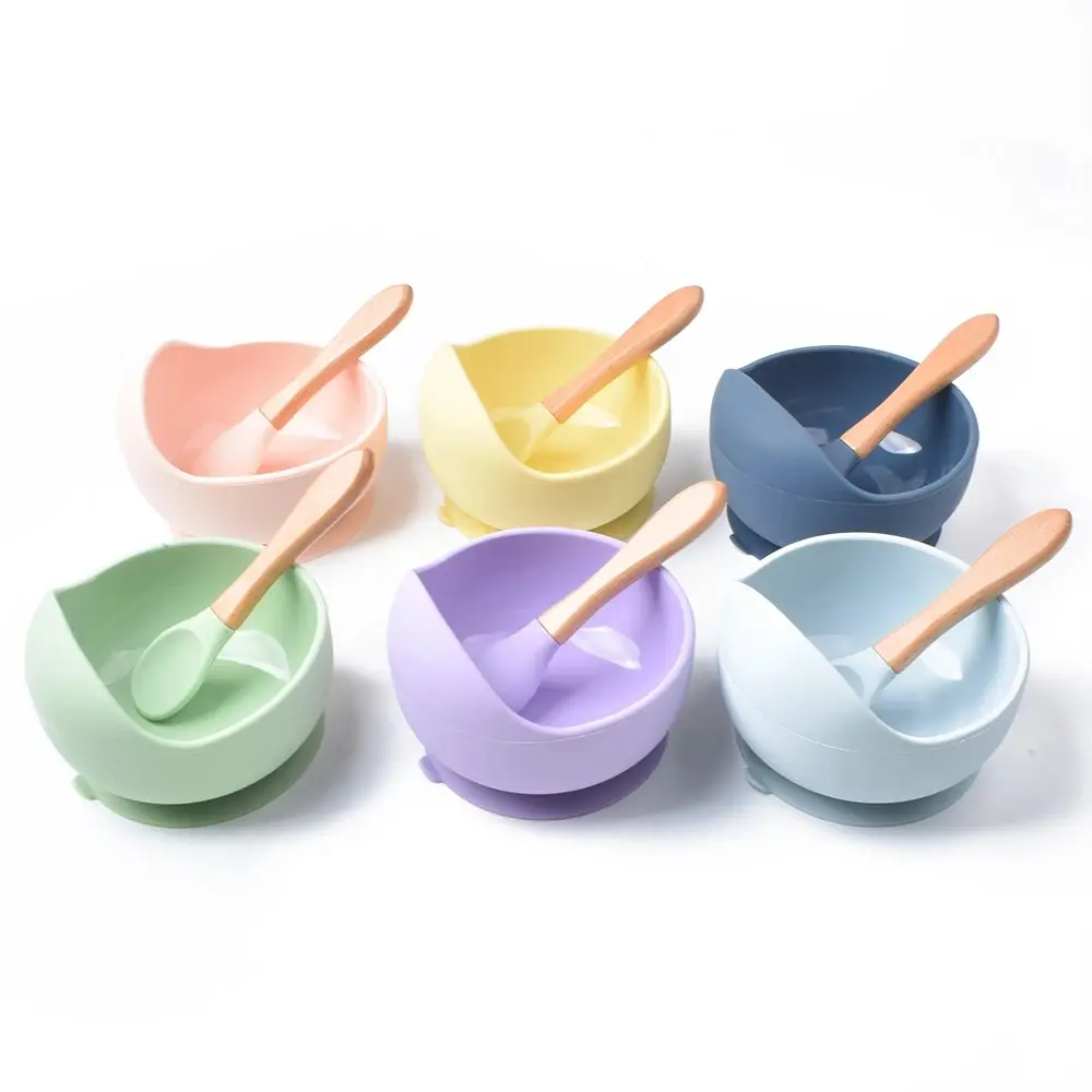 New Kitchenware Suctive Silicone Dinnerware Food Grade Silicone Children Dishes Toddler Bowl