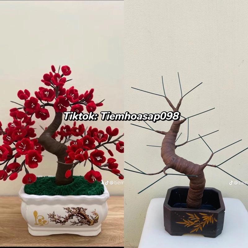 [ FREE SHIP] Thân cây bonsai gắn hoa mai đào kẽm nhung , cao 45-50cm ( mua 2 thân cây tặng 1 đènled )