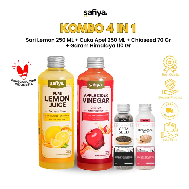 Safiya Paket 4in1 Cuka Apel 500 ml + Sari Lemon 500 ml + Chiaseed 70 Gr + Garam Himalaya 110 Gr 2
