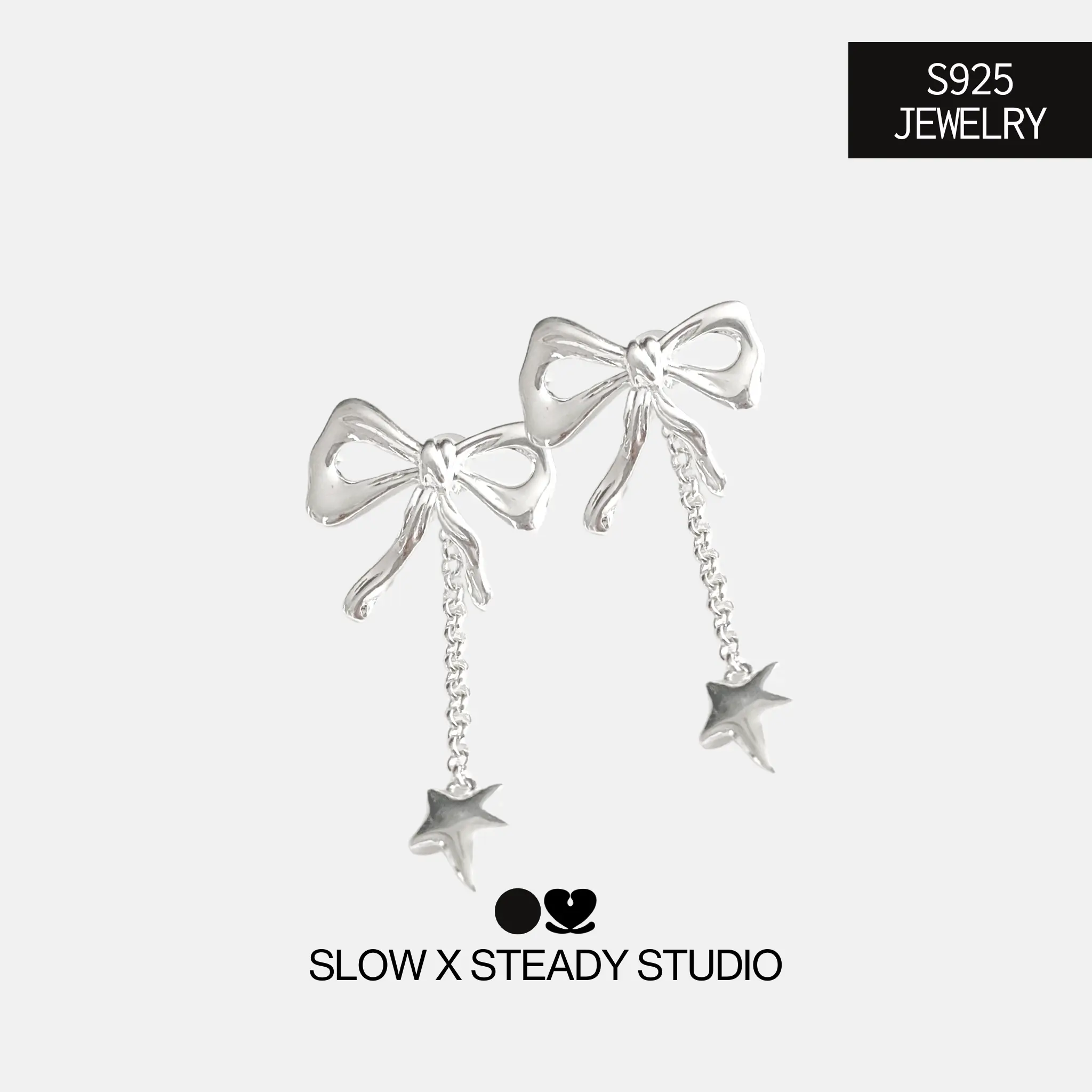 Slow x Steady | Bow Star Earrings | 925 Sterling Silver | Feminine and Chunky Jewelry