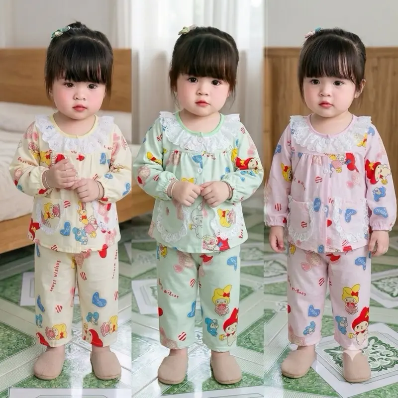 Nhungkids(7-12kg)Bộ dài áo tay dài có túi bo chun ,quần dài chất vải cotton cho bé gái dưới 2 tuổi - 1