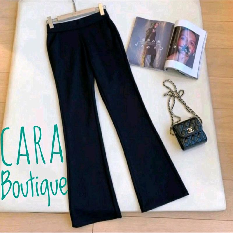 Quần dài ống loe thun Poly nữ lưng cao ôm gọn co giãn 4 chiều KHÔNG CÓ KHÓA KÉO màu đen thường mặc mùa hè