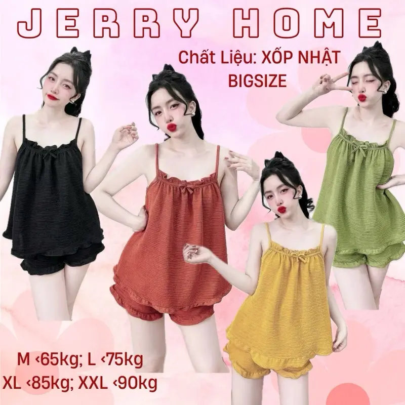 [BIGSIZE] Đồ Bộ Ngủ 2 Dây Chất Liệu Xốp Nhật Jerry Home