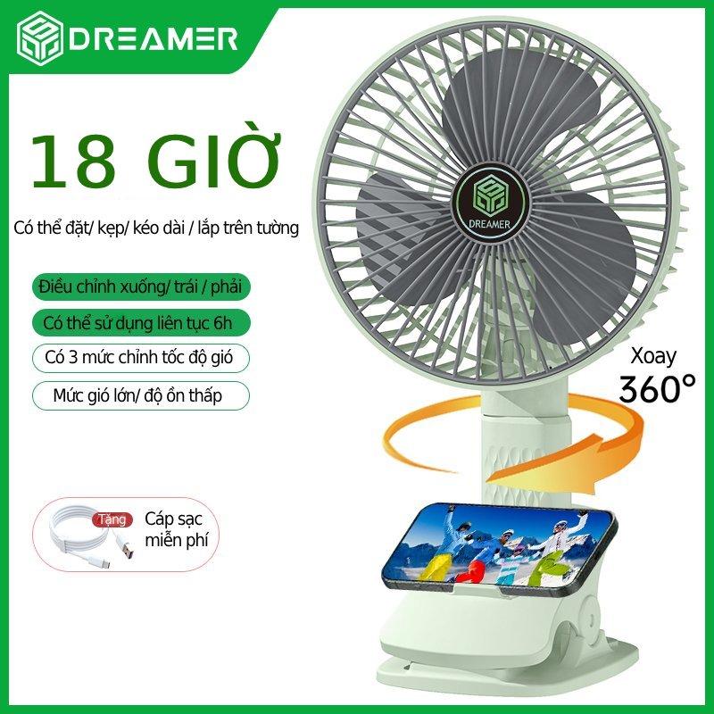 【Dreamer Quạt bàn tích hợp pin , được trang bị cáp sạc Type-C, quạt USB không dây di động, có thể kẹp, gắn tường, cầm tay, có thể điều chỉnh 180o