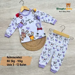 Nanaku Baby - Setelan Piyama Bayi Perempuan Model Kancing Pundak Usia 3-12 Bulan Motif Rabbit