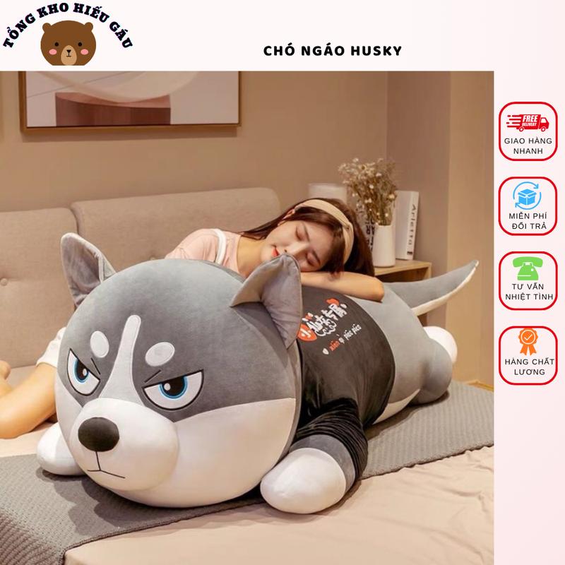 Gấu Bông Chó Ngáo Husky Size Siêu To Khổng Lồ Màu Xám