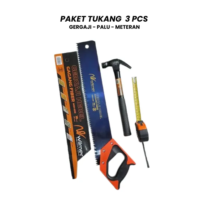 Paket Lengkap Alat Tukang 3in1- Gergaji Kayu Palu Kambing Cabut Paku Meteran Ukur 3 Meter murah 7