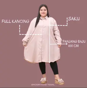 Atasan Wanita Tunik Kemeja Jumbo Big size Full kancing Lengan Panjang Premium LD 140 150