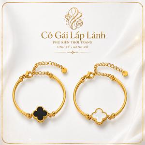 Vòng tay cỏ 4 lá màu vàng cho nữ Dây điều chỉnh Mặt hoa nhiều màu Phụ kiện thời trang thanh lịch Quà tặng sinh nhật bạn gái bạn thân