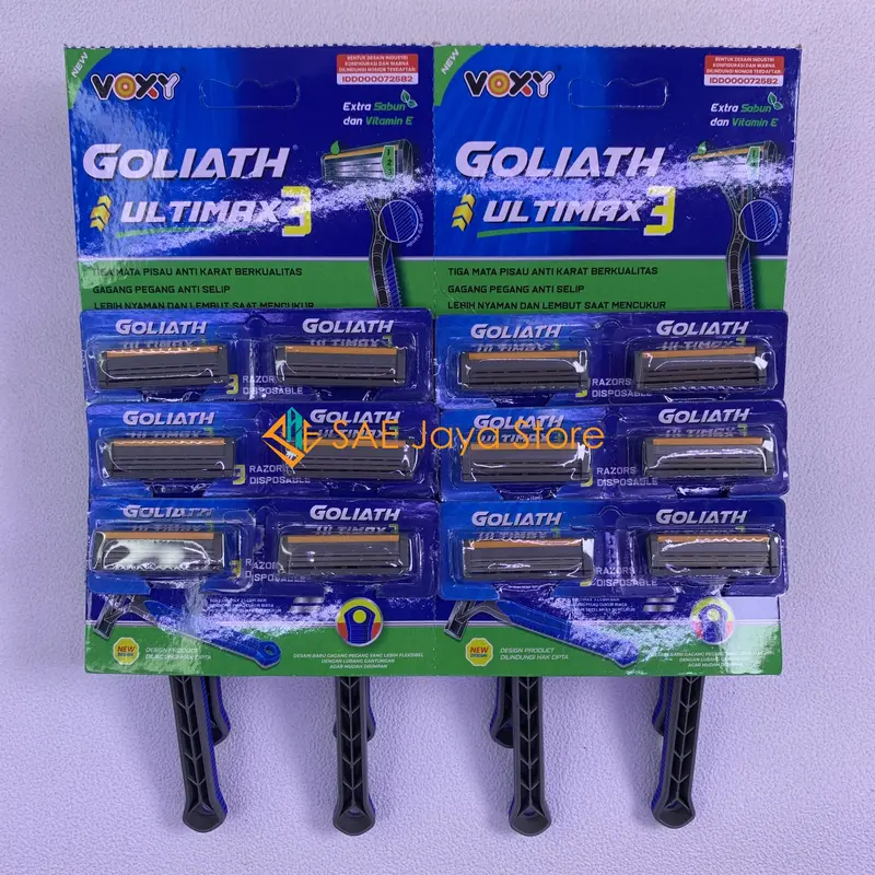 (12 PCS) ALAT PISAU CUKUR JENGGOT KUMIS BIRU 3 MATA PISAU MEREK VOXY GOLIATH ULTIMAX 3 MATA PISAU 2