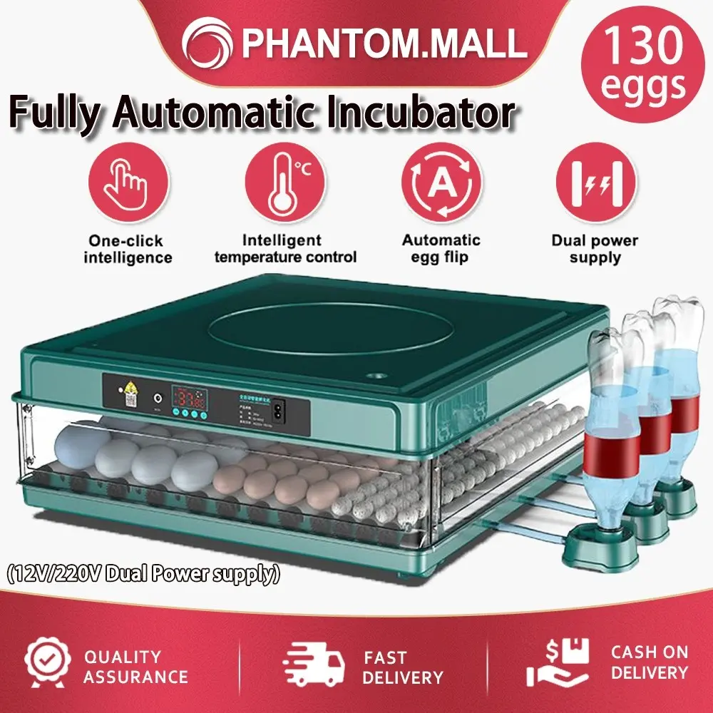 Egg Incubator 12/24/48/64/130 Eggs Automatic Egg Incubator Intelligent Digital Hatcher Brooder Temperature Control 220V/12V Egg Incubator