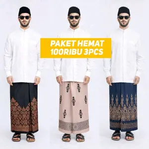 100 Ribu 3 Pcs Sarung Batik Pekalongan Dewasa Motif Terbaru Kain poly Katun  Santri Muslim sarung  gus iqdam keren Nyaman Sarung lebaran Pria  Hitam