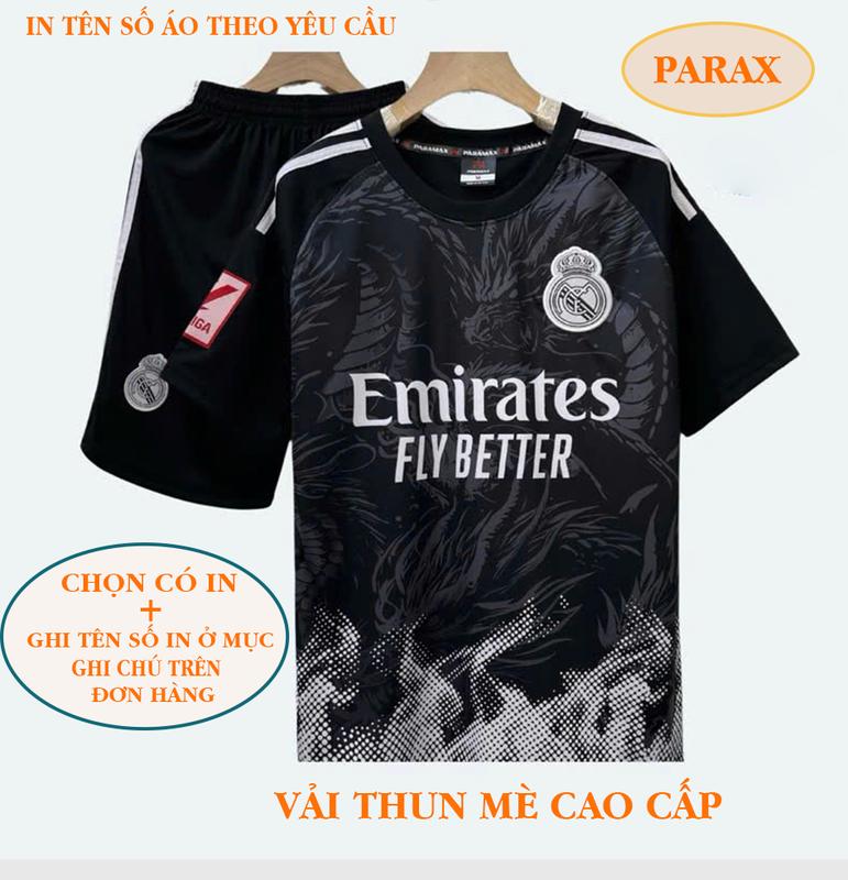 REL-ĐLR in tên số áo theo yêu cầu - Bộ quần áo bóng đá áo đá banh Real LỬa rồng đen chất thun mè cao cấp thông thoáng thoáng mát