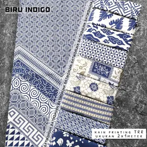 kain batik warna biru indigo putih batik TRR printing indigo ukuran 2x1meter