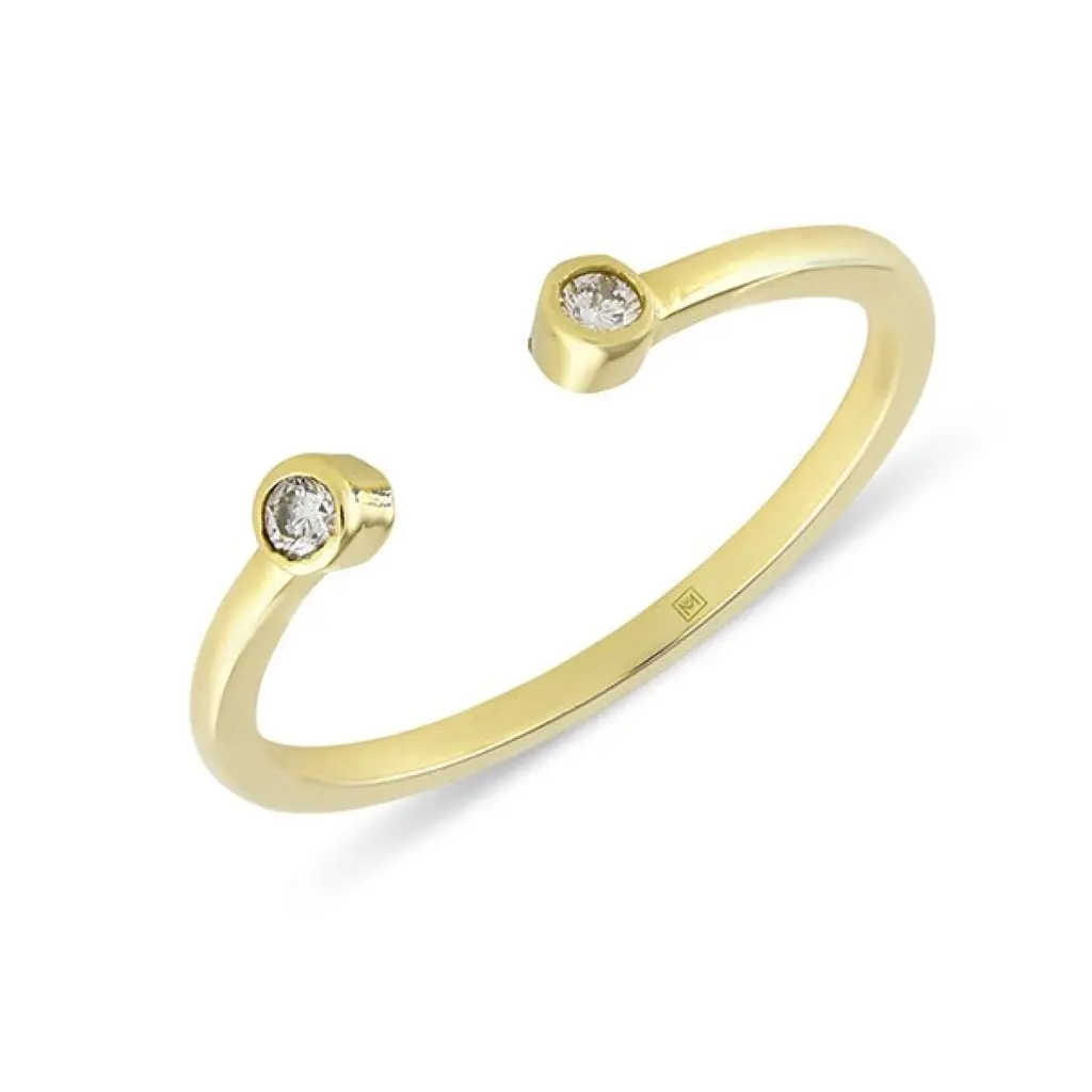 Michael Trio Brushed Idyllic Double Mini-Diamond Gap Dainty Ring in 14K Yellow Gold (0.03ct. tw.)