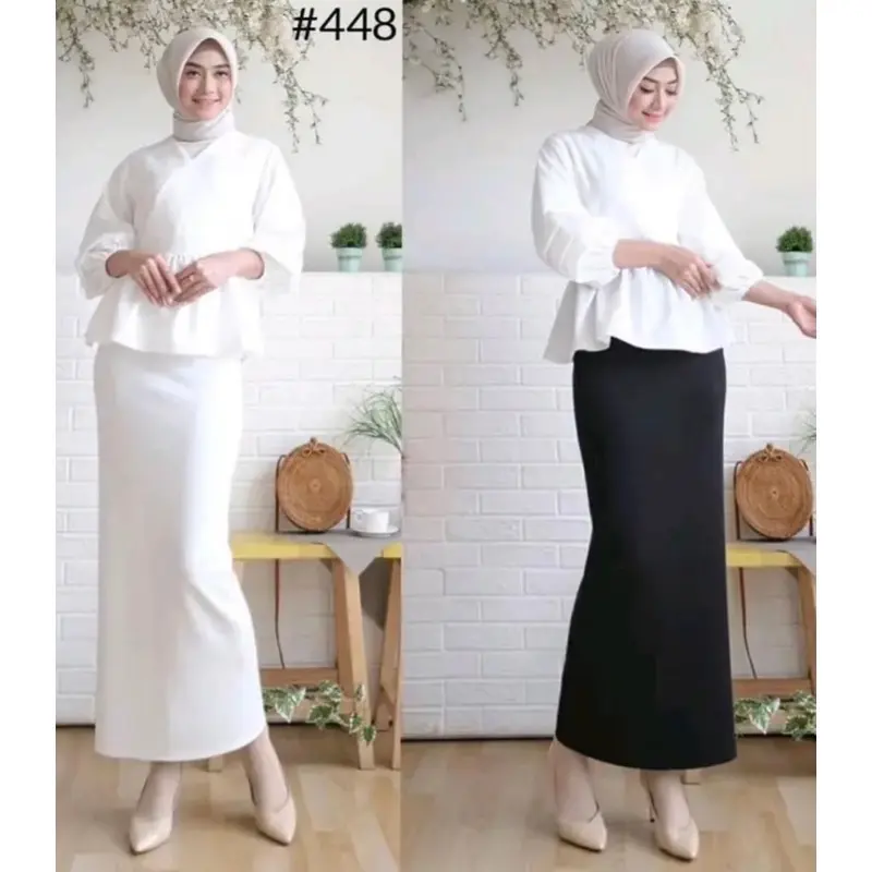 MM- Rok Span  Scuba Premium Panjang Nyaman Wanita Hitam  Cewek Basic Kerja Melar Casual Formal 7
