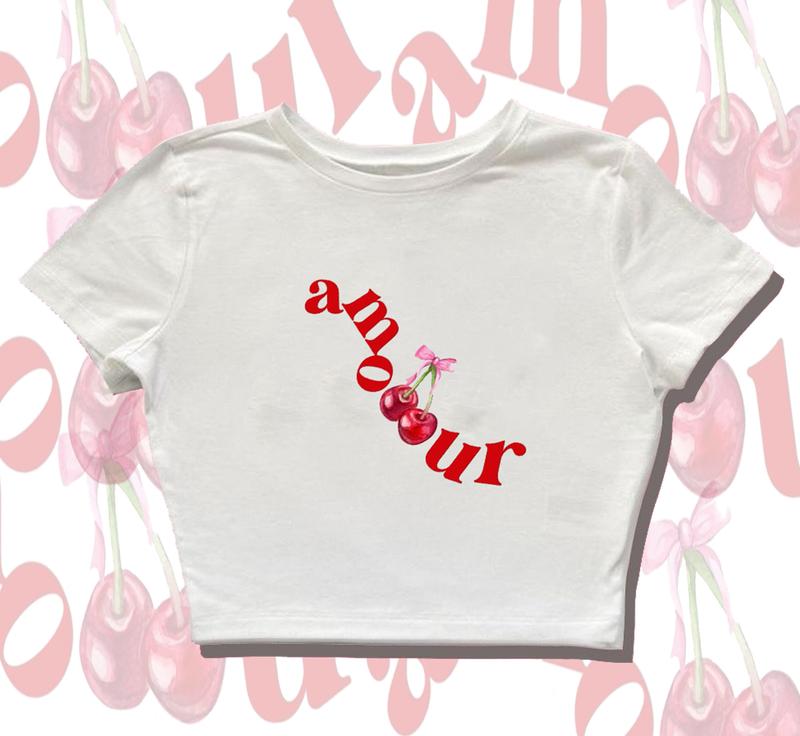 Baju Kaos Amour Croptop Wanita Lengan Pendek - Baby Tee - Katun 0