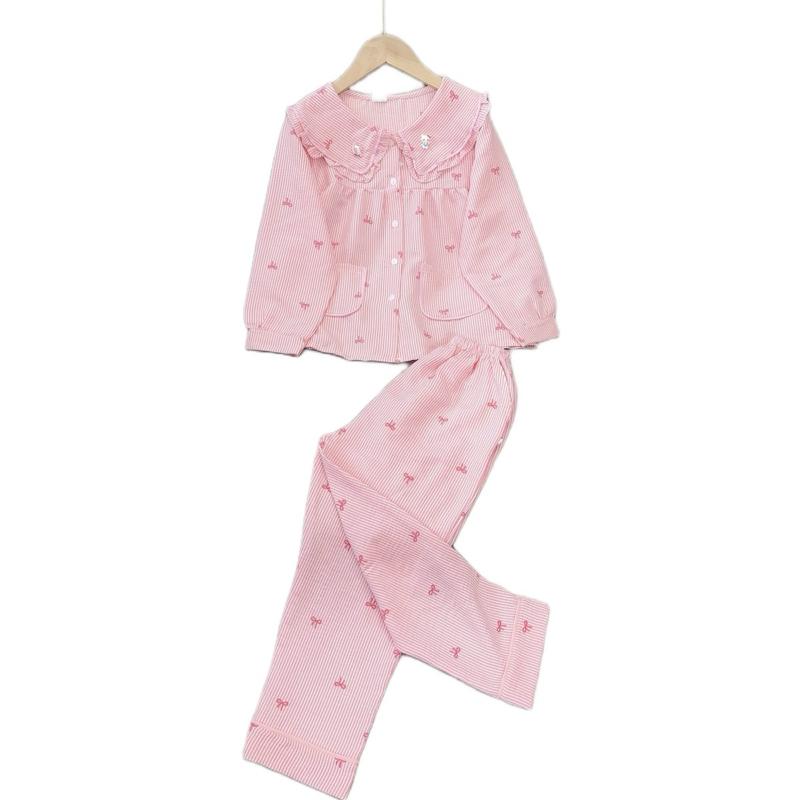 MÃ160:(SIZE ĐẠI) : 22-50kg. Bộ quần dài tay dài pijama bèo tiểu thư chất liệu đũi cô tông hàn thái . Bộ đồ mặc nhà mềm mịn thoáng mát không nhăn. hoạ tiết labubu Nữ Women Áo Top Beo