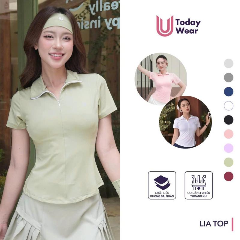 Lia Top - Áo thể thao cổ polo khoá Today U Wear vải thoáng mát thấm hút mồ hôi tập gym yoga Sport, pickle ball