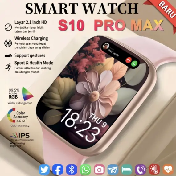 Smartwatch 10 Pro Max   Asli Baru Layar AMOLED HD 2,3 Inci Tahan Air Panggilan Bluetooth Pengisian Nirkabel Pemantauan Detak Jantung Fitur Premium Jam Tangan Elegan untuk Gaya Hidup Aktif