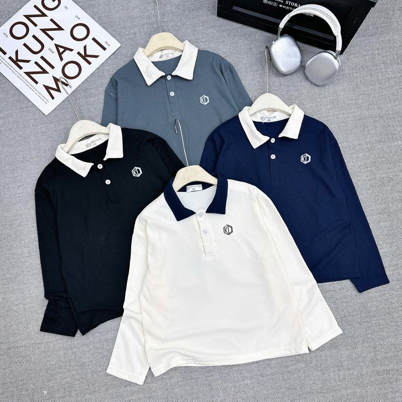 Form to không cần tăng size Áo polo dài tay bé trai chất gạo Hàn cao cấp đứng form không bai xù. Cổ phối màu nổi bật. Size từ 20–60kg phù hợp đi học đi chơi