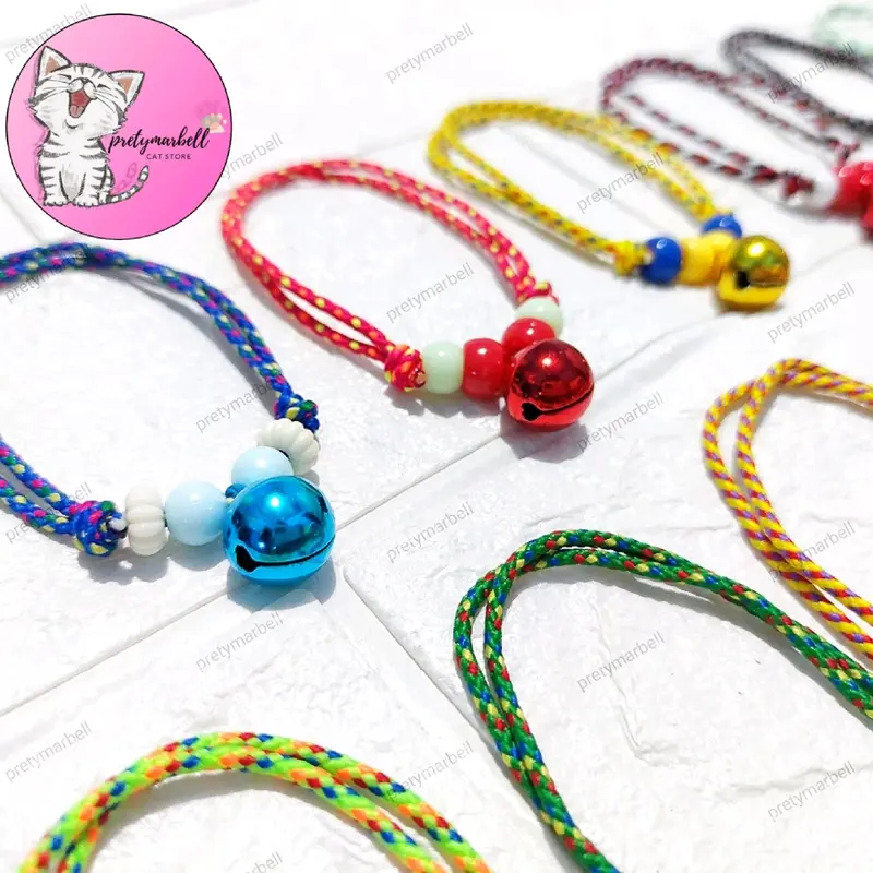 Kalung Prusik Lonceng 14mm Aksesoris Kucing Manik Lucu Murah Warna Warni 2