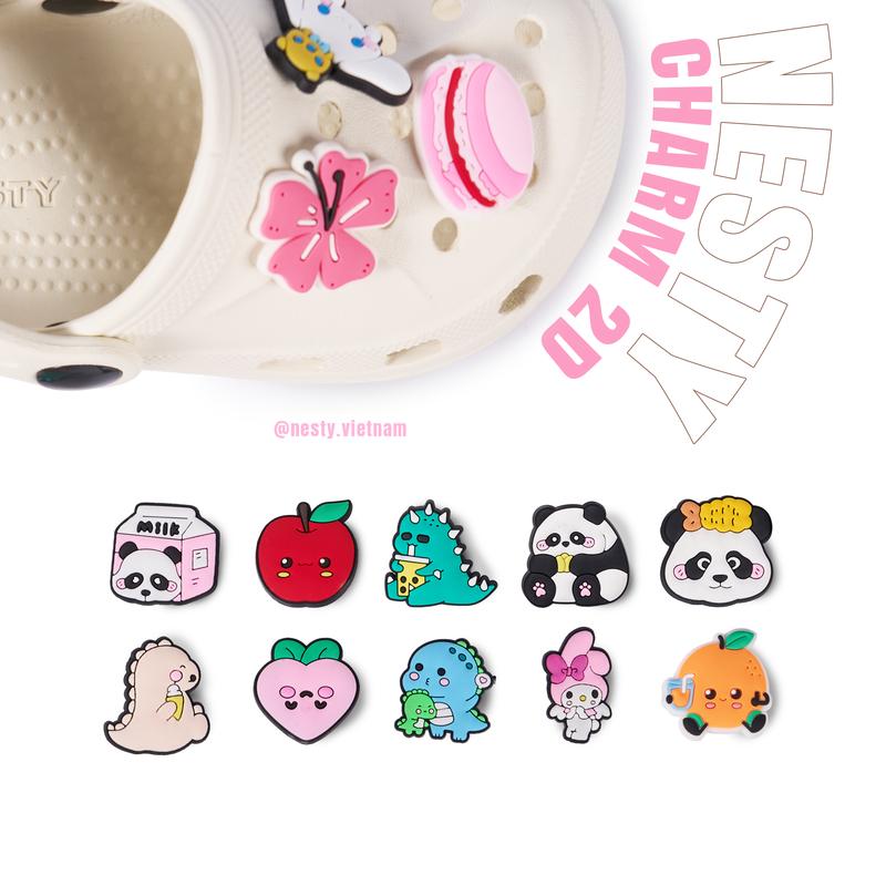Giao ngẫu nhiên 10 Sticker Jibbizt Charm 2D gắn dép đủ mẫu Dễ Thương