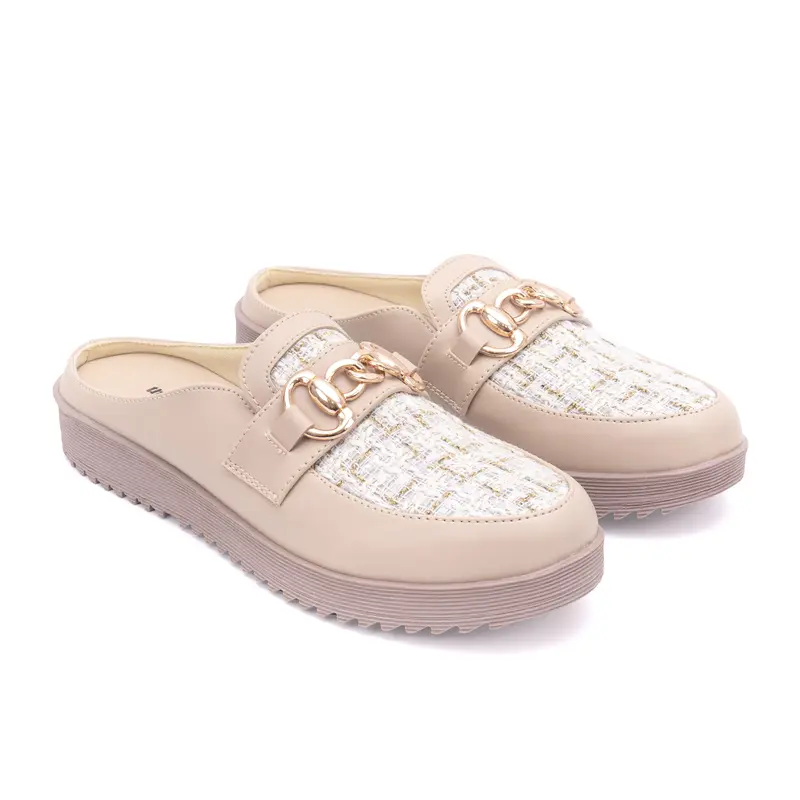 Sepatu Sandal Wanita Mules Flat Slip On Bustong THREE & THREE PPN 12 - Putih/Krim - Shoes 4