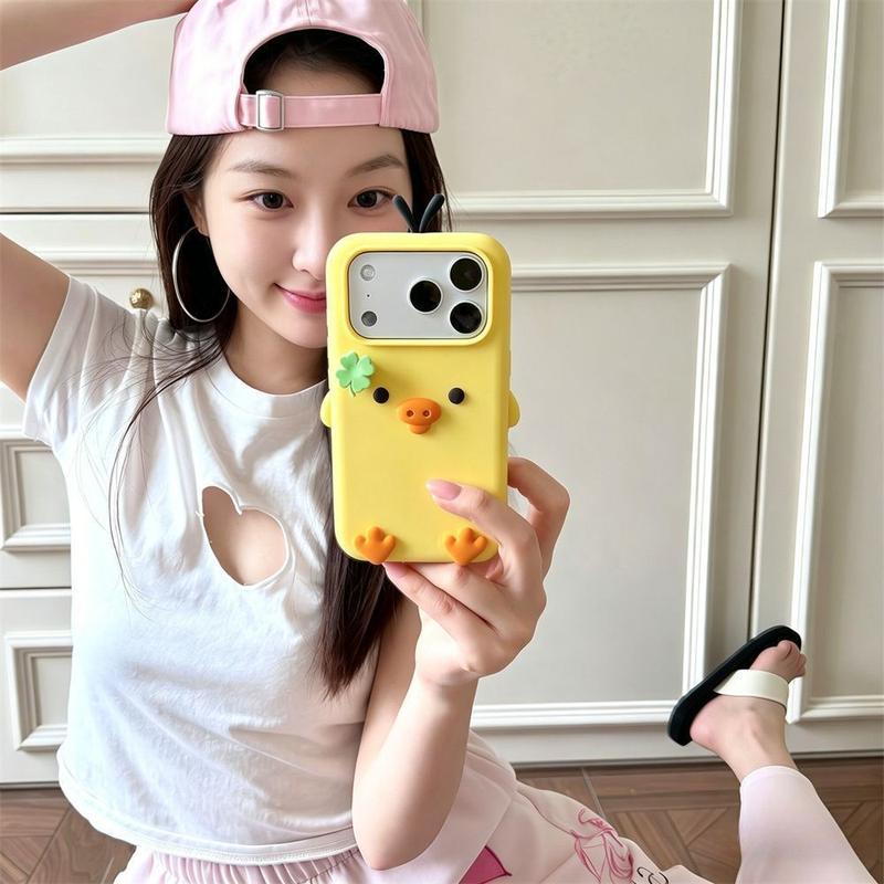 Ốp lưng silicone dễ thương hình vịt vàng 3D cho iPhone 18 Pro Max, 18Pro, 17ProMax, 17Pro, 16ProMax, 15ProMax, 14ProMax, 13ProMax, 12ProMax, 11, X, XS Max và 7 Plus cùng 8 Plus; ốp điện thoại hoạt hình mềm chống sốc