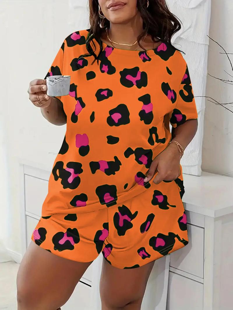 Product Introduction of Plus Size Graphic Print Summer Clothes Set, Casual Round Neck Short Sleeve Tee & Elastic Waist Shorts, Women's Two-piece Outfits, Co ord Set Summer 6