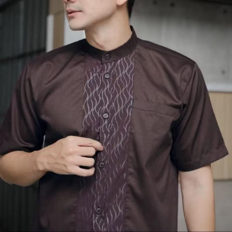 Baju Koko Pria Dewasa Embos Series Lengan Pendek Bahan Toyobo Qulity Premium Size M L XL XXL Mahogany