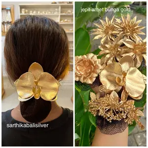 jepit arnet bunga gold hairdo praktis | jepit rambut hairnet bunga gold anggrek